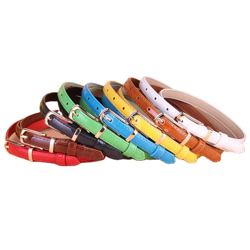 Fashion Decorative Candy Color Prong Buckle Slender Leather Dress Belt for girls women ladies