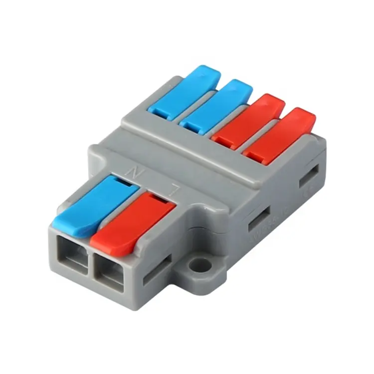 Efficient Double Head 4 Way 250V Nylon Copper Block Terminal Connectors For AC Power Socket With 0.2-4mm Square Meter Solid Wire