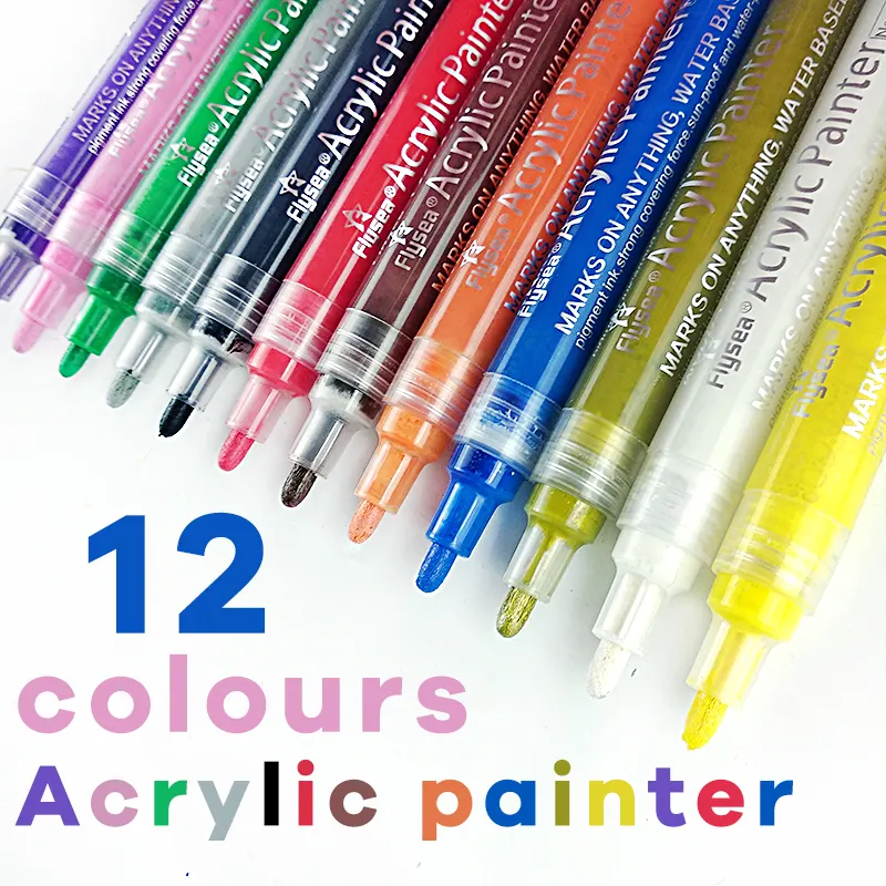 Wholesale Acrylic Paint Pen Cheap Paint Markers Colored Permanent Flysea 12 Pack Acrylic Marker Pens