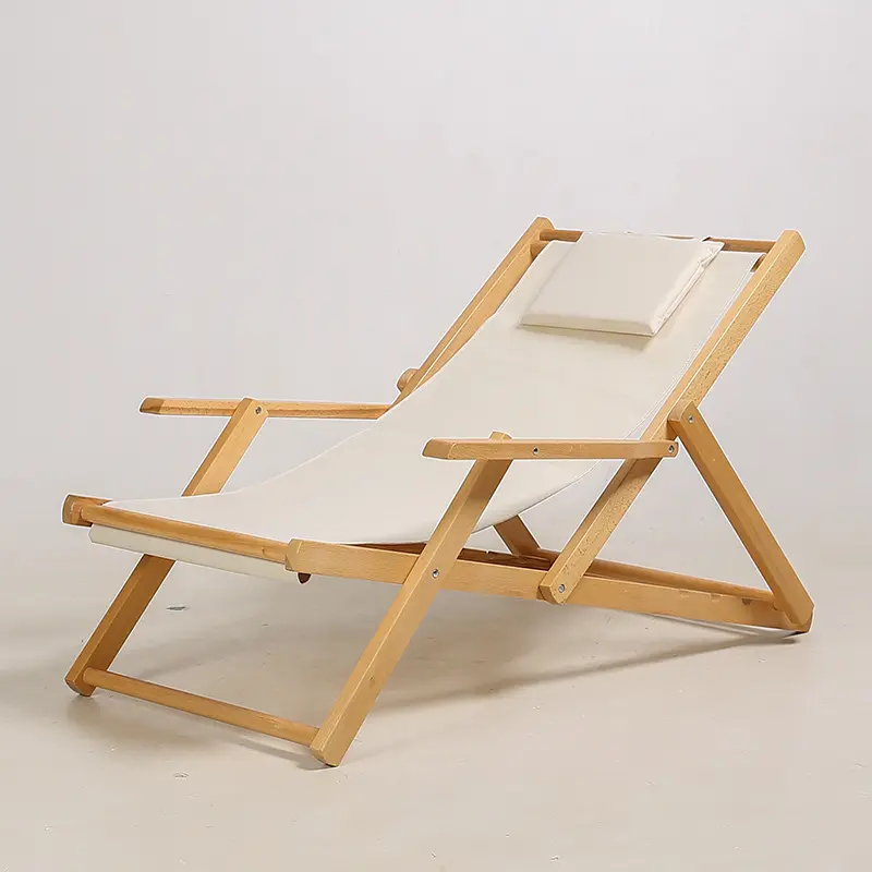OEM наружные позиции, солнечный расслабляющий бассейн, регулируемая складная парусиновая подушка для отдыха, портативный складной пляжный стул из массива дерева