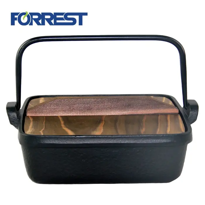 Square Camping Pre-seasoned Dutch Oven Cast Iron Pot With Wooden Lid