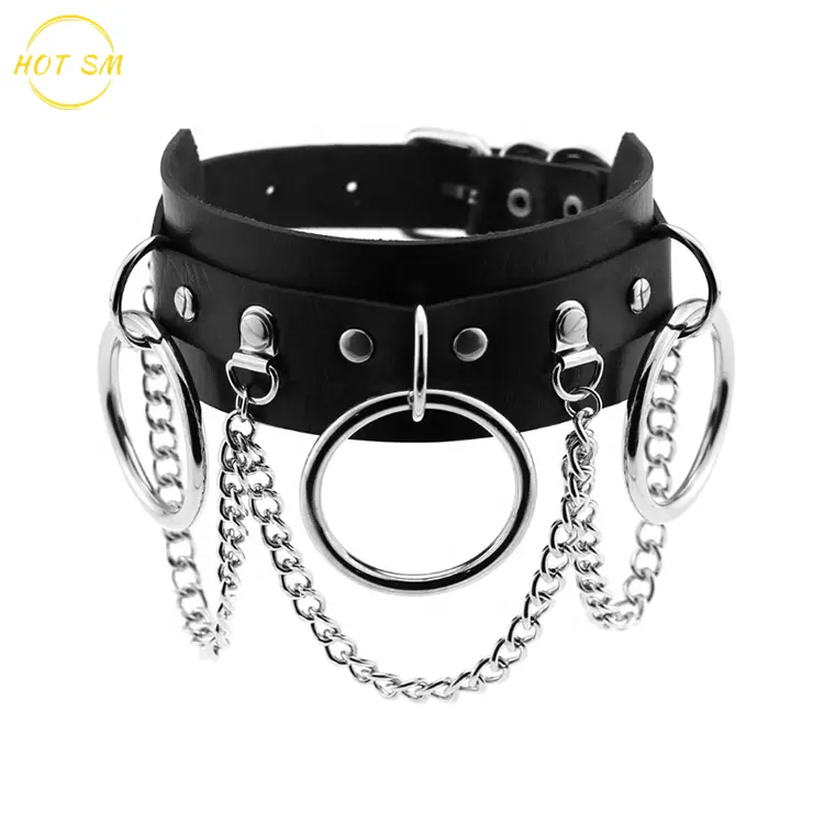 Punk O Ring Chain Faux Leather Choker Collar Necklace for Women Girl Neck Choker Necklace With Spikes metal