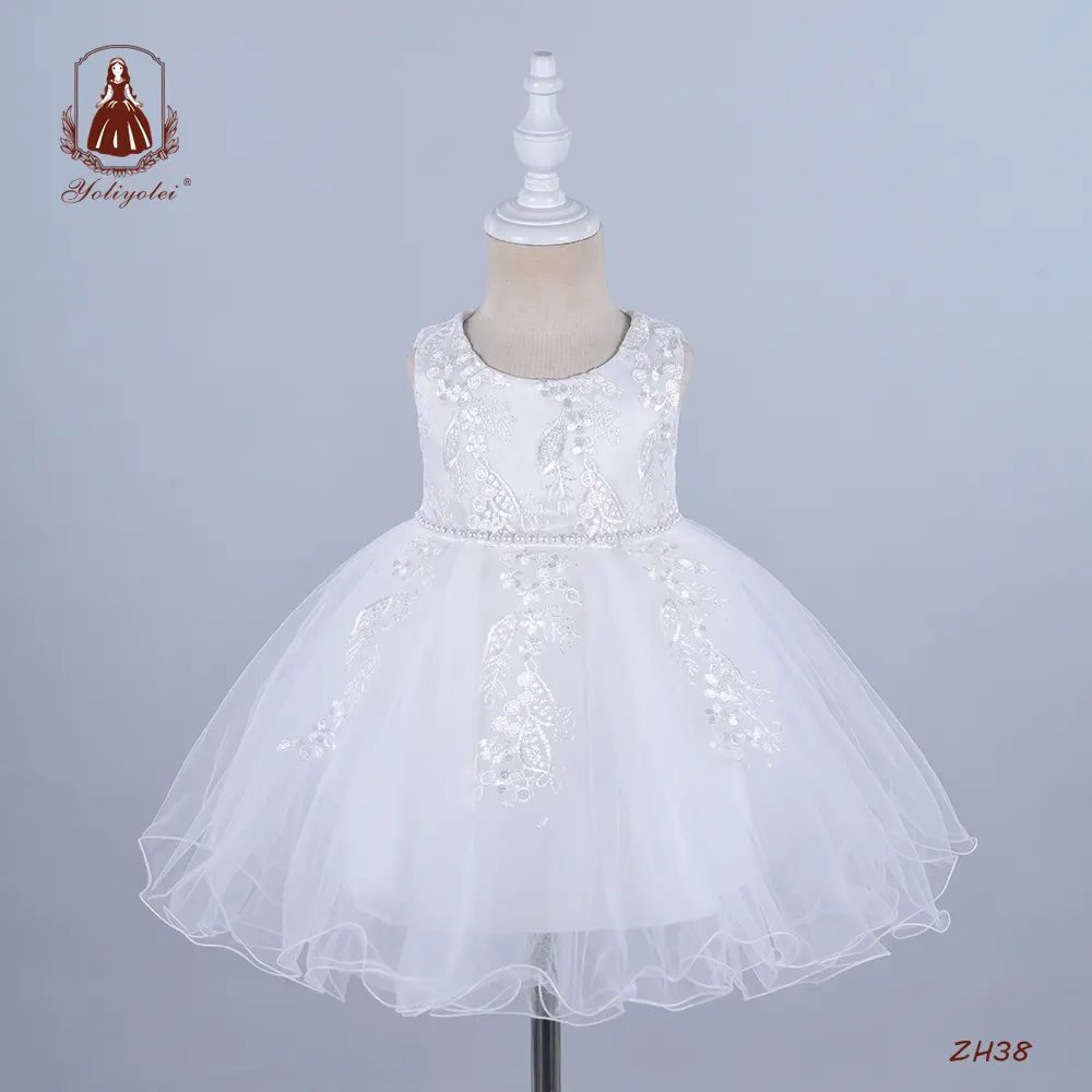 Новейший дизайн, бальное платье для девочек с изображением ангела, официальное белое детское платье для крещения, свадебное платье принцессы для девочек