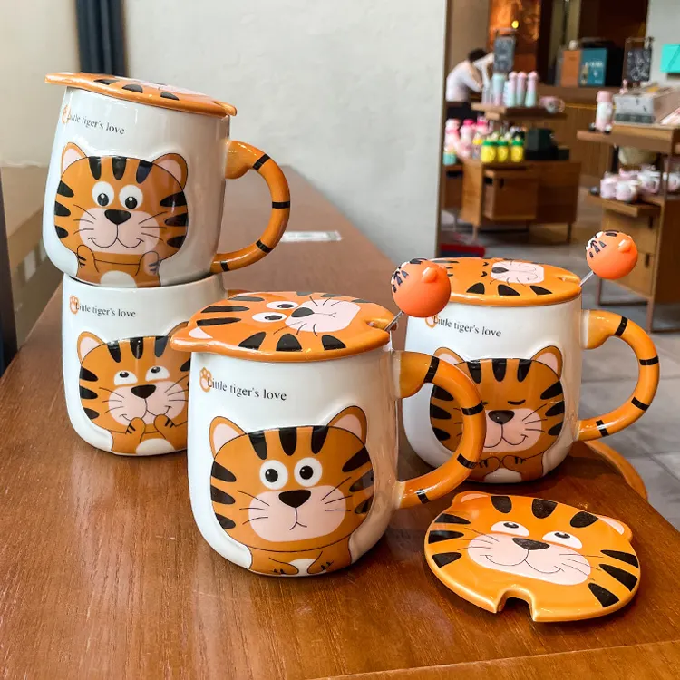 Wholesale 2021 New Design Coffee Mug Tiger Mug Cute Cartoon Tiger Ceramic Mugs for Children Gift