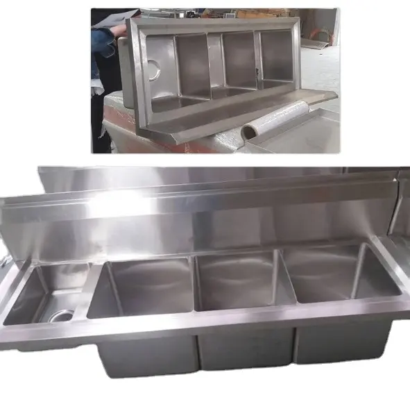 American Style Custom Commercial Kitchen Welding Stainless Steel 3 compartments sink