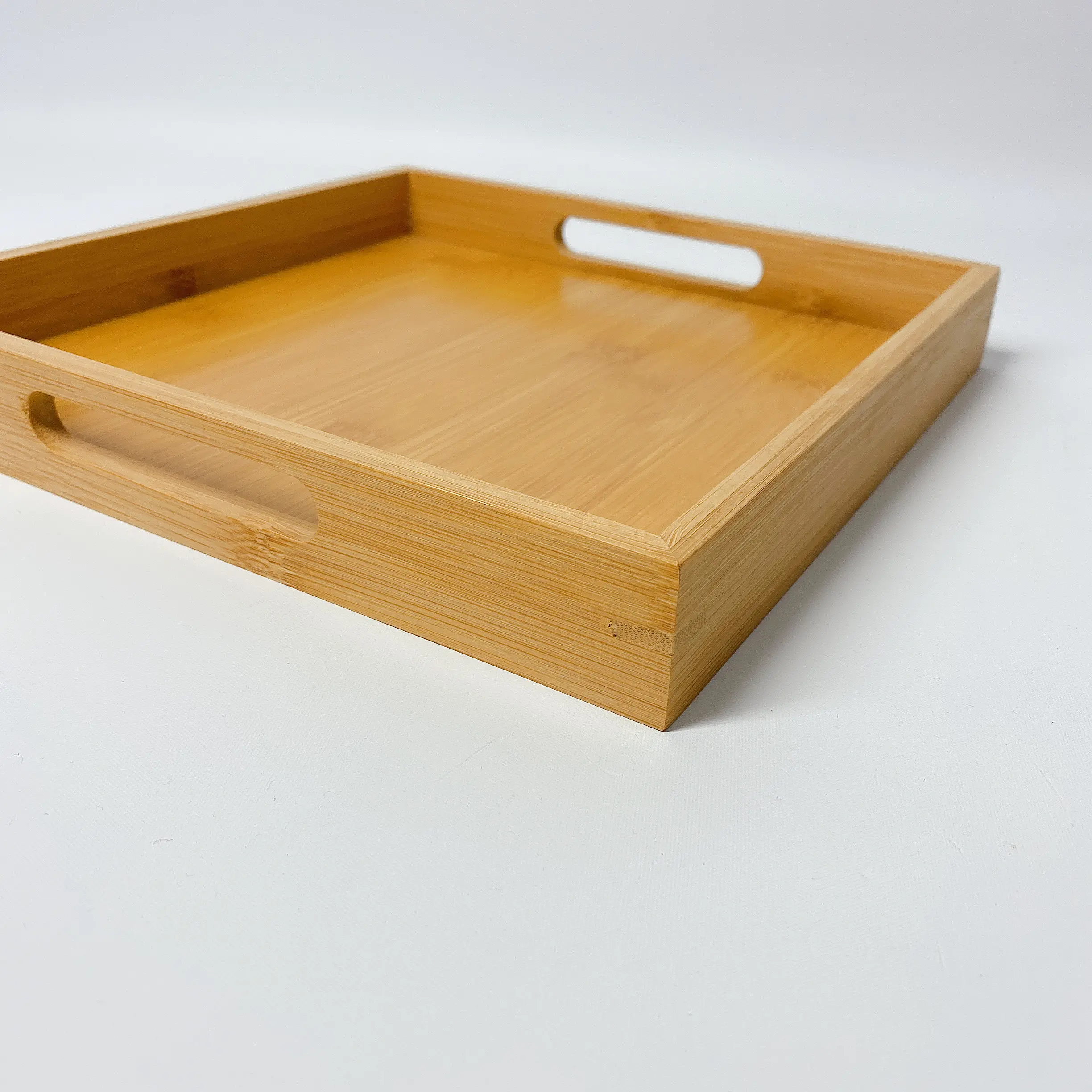 Tea Serving Tray High Quality New Product Square Set Of 3 Bamboo Wood Serving Tray With Handles