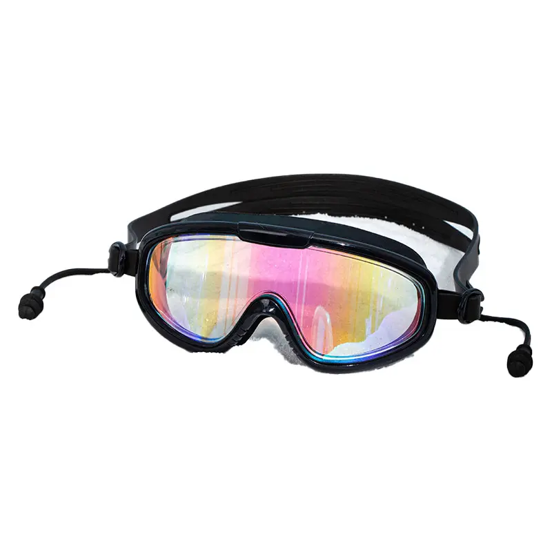 Детские плавательные очки с Большой рамкой и зеркальным покрытием со встроенными затычками, удобные противотуманные детские плавательные очки NH