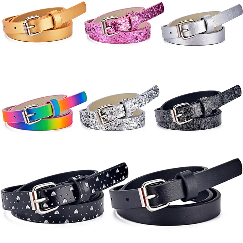 Wholesale children's toddler girls designer kids belt baby girl waistband PU Shining Rainbow waist band boutique belts for kids