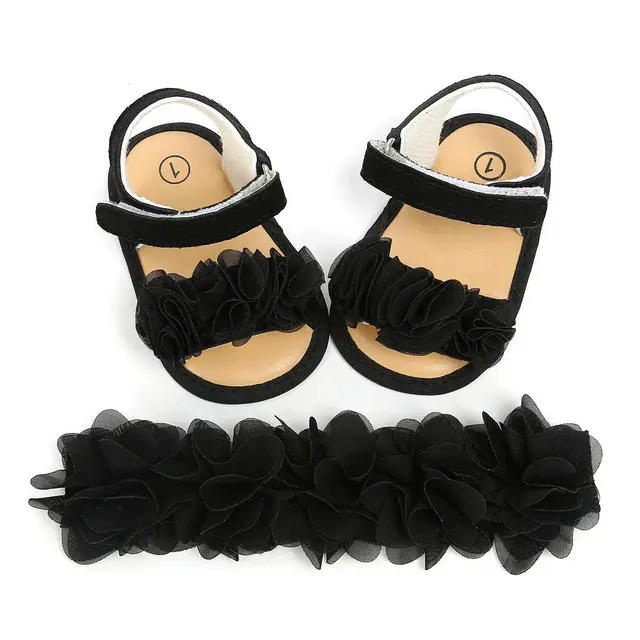 2019 Baby Summer Clothing Newborn Kid Baby Girl Flower Sandals Shoes Soft Sole Hook Casual Summer Shoes +Headband 2Pcs Solid Set