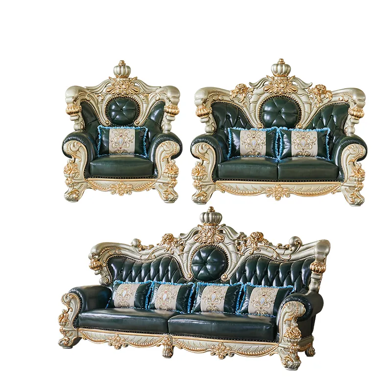 Европейский кожаный диван 124, комбинированный большой семейный диван, гостиная, вилла, роскошная полностью деревянная резная мебель для французского двора