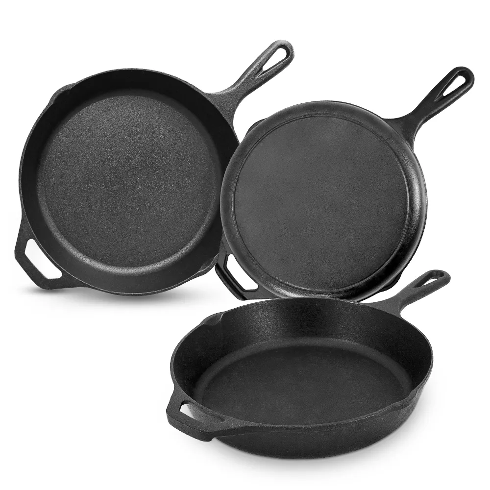 China Factory Eco-Friendly pre-seasoned cast iron frying pan skillet without cover