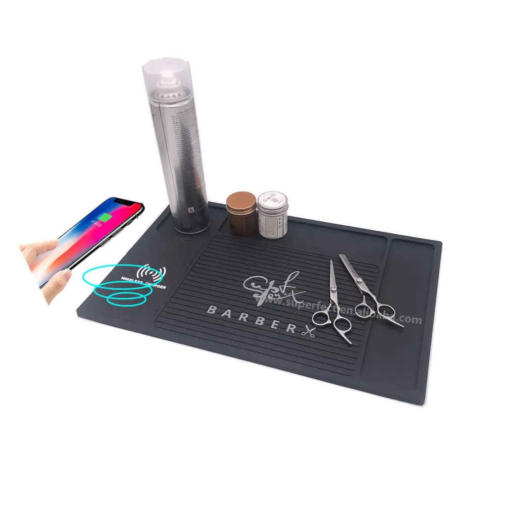 Wireless Charge salon products custom logo pvc nonslip barber station shop Charging mat