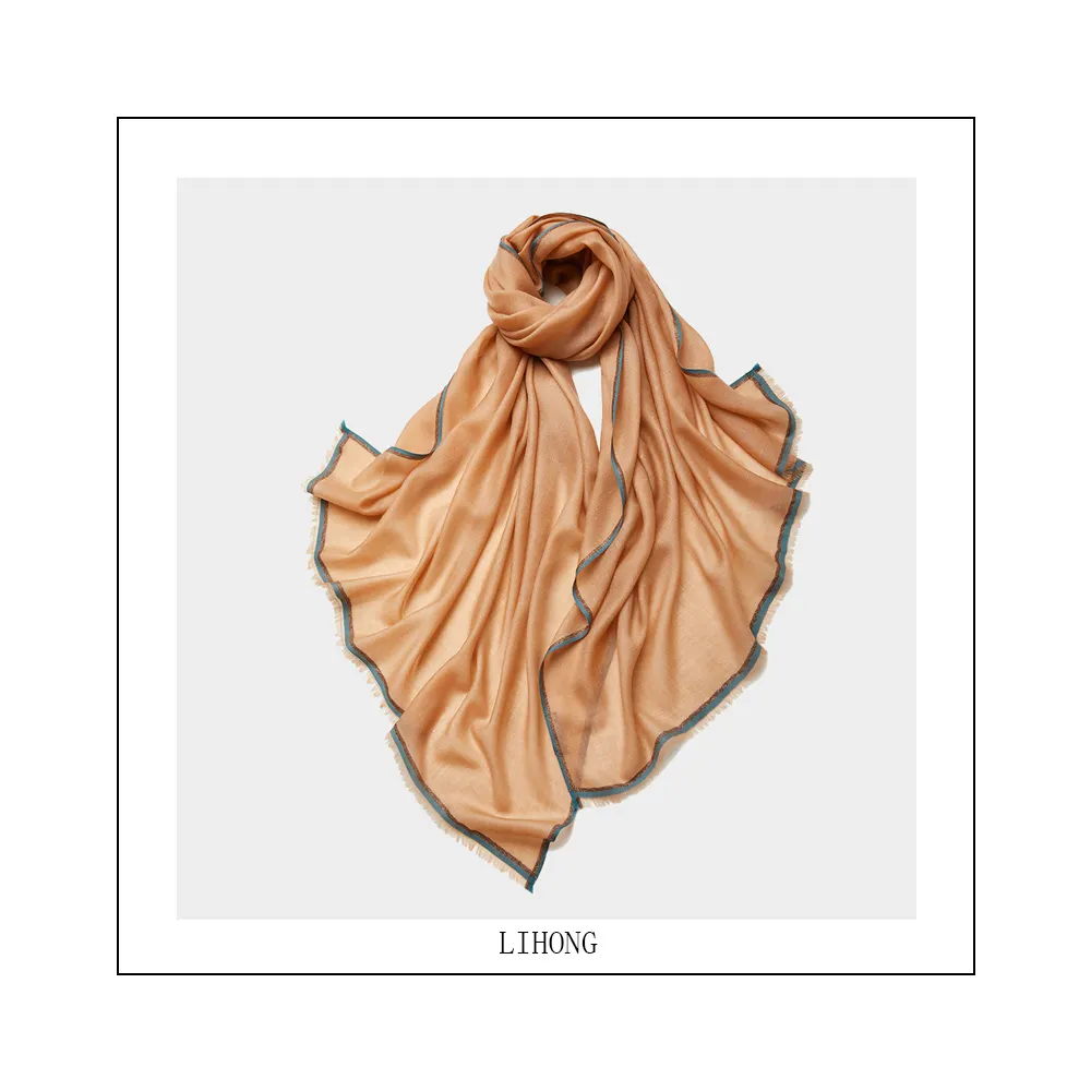2021 new Hot selling wool multi-color woven color edge thin plain shawl coat decorative shawl