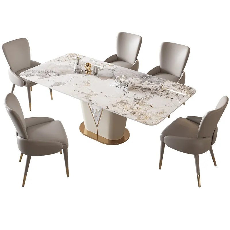 Обеденный прямоугольный керамический стол, алюминиевый мраморный обеденный стол и стул, современный обеденный стол из мрамора