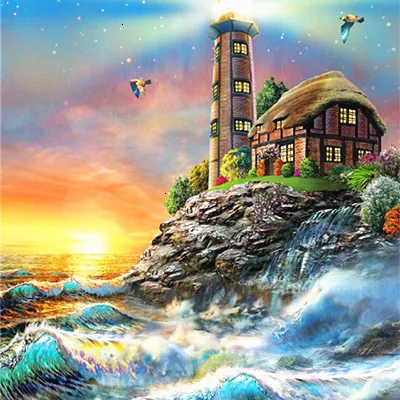 5D Diamond Painting Sunset/Love Beach DIY Round Full Diamond Embroidery Kit Landscape Home Decoration Crafts 30*40cm