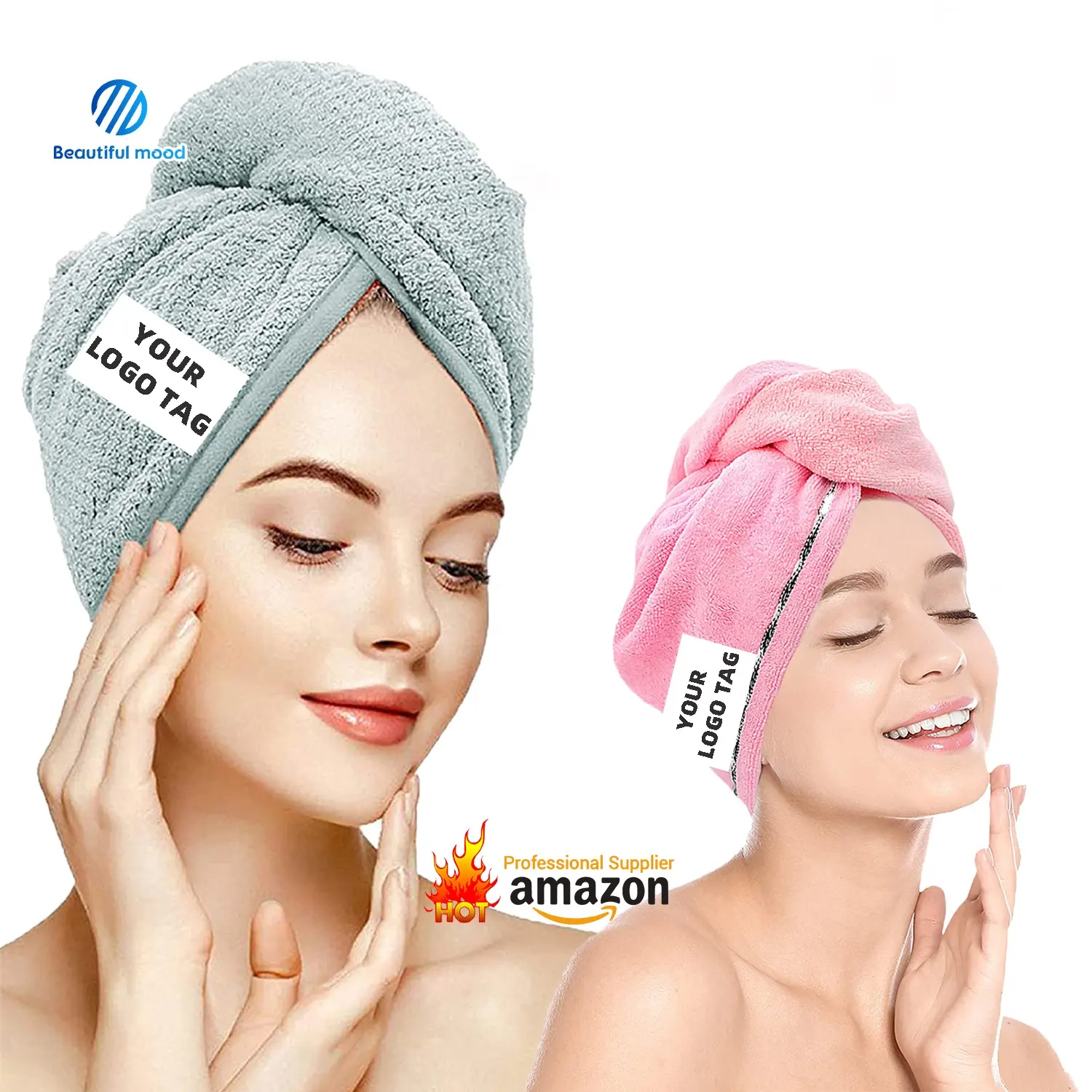 Shower spa head wrap hair drying hat turban microfiber terry dry hair towel