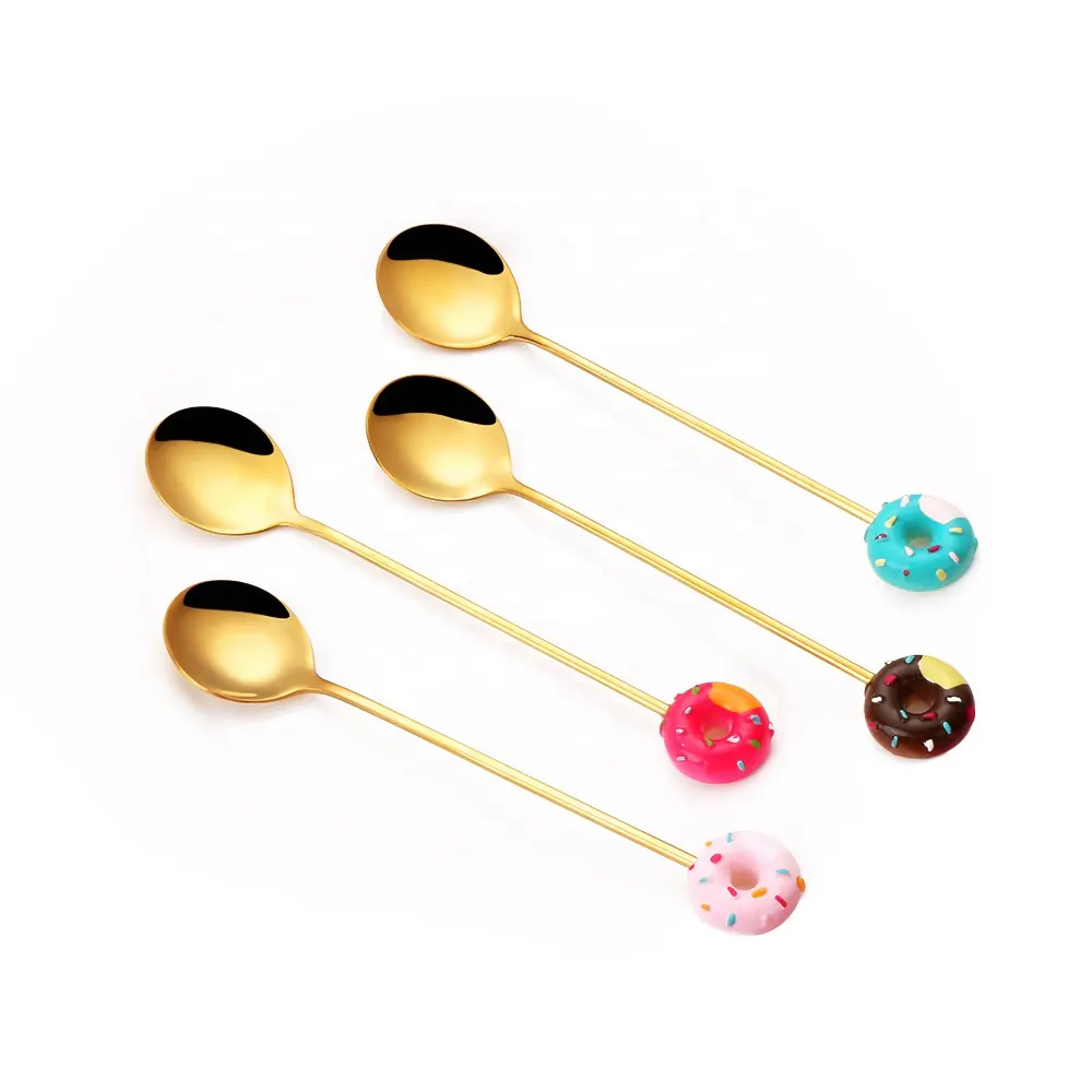 18/10 Donut Decoration Spoon Stainless Steel Cake Fork Cute Tea Spoons Tea Spoons Gift Set For Party Wedding