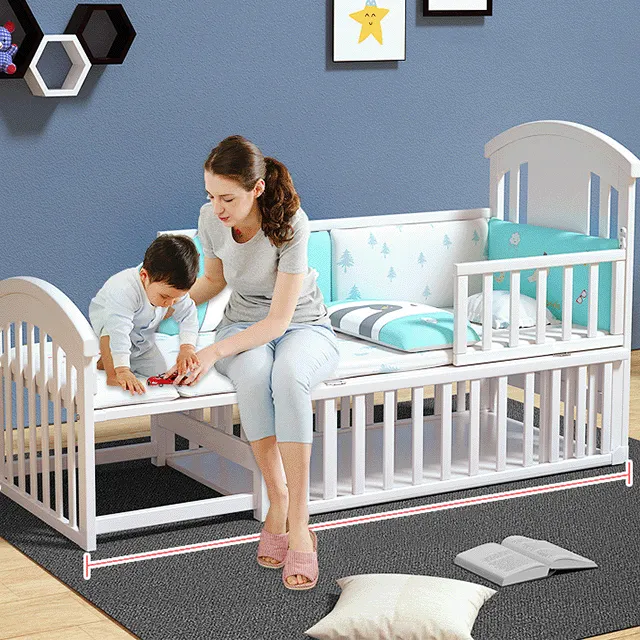 Nursery attached new born baby products kids bed with baby bedding set