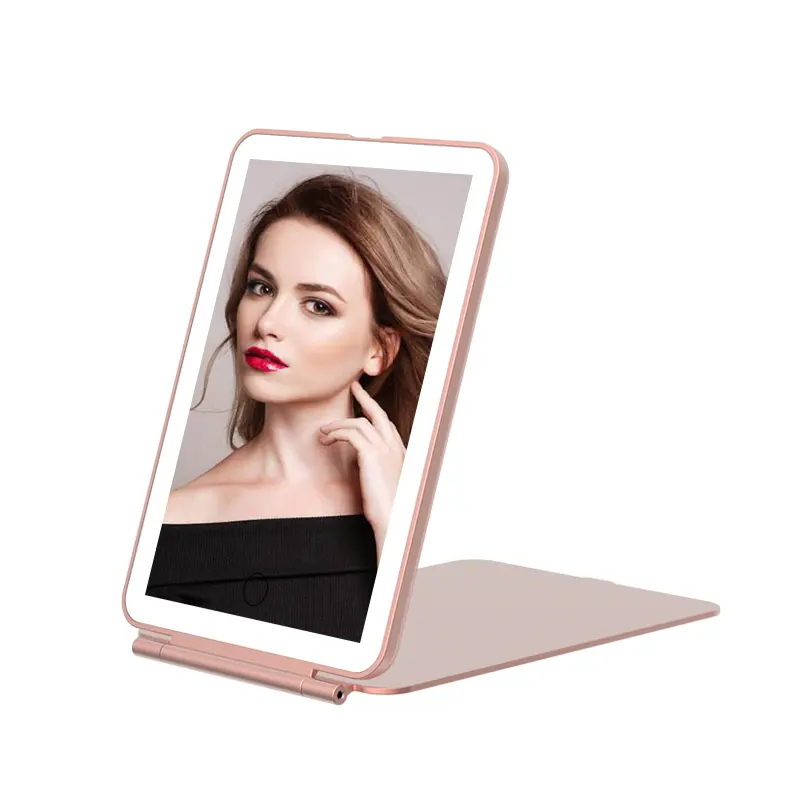 Compact Mirrors Portable Custom Logo Touch Sensor Switch Travel Vanity Folding Cosmetic With Led Light Makeup Mirror