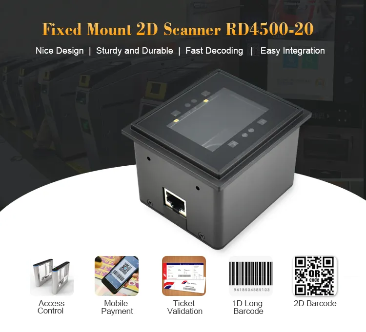 1d Barcode Scanner Usb Rakinda-RD4500-20 CMOS Sensor Vending Machine Cabinet 1D QR Payment Industrial Fixed Barcode Scanner USB Or RS232 Port