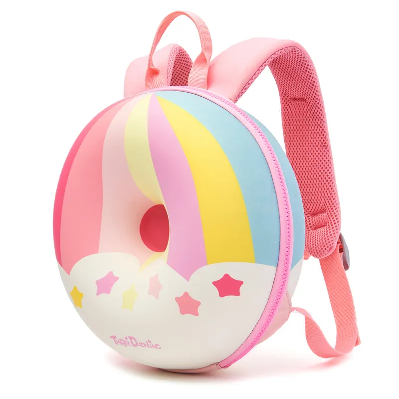 High Quality PU EVA Shell Round Backpack Cute Kawaii Pink Rainbow Donut Backpacks Kid Bag Child Toddler Bagpack For Boys girls