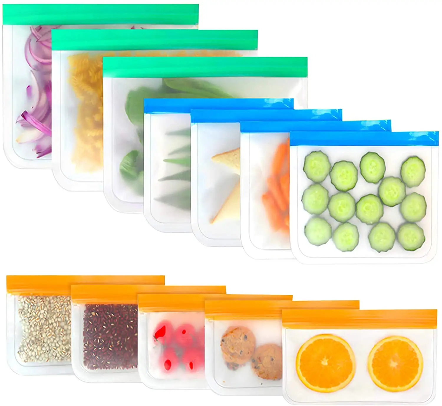 Reusable PEVA Food Travel Storage Bag Leakproof Airtight BPA FREE 12 Pack Sandwich Snack Bags