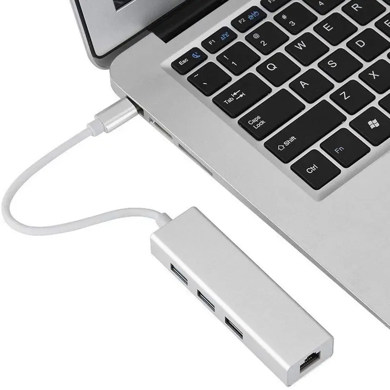 Aluminum alloy shell USB3.1 type c to rj45(1000M)and usb 3.0 HUB Cable for MAC