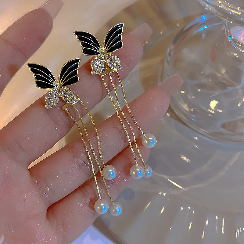 Женские серьги-бабочки из серебра 2022 пробы, с длинной кисточкой