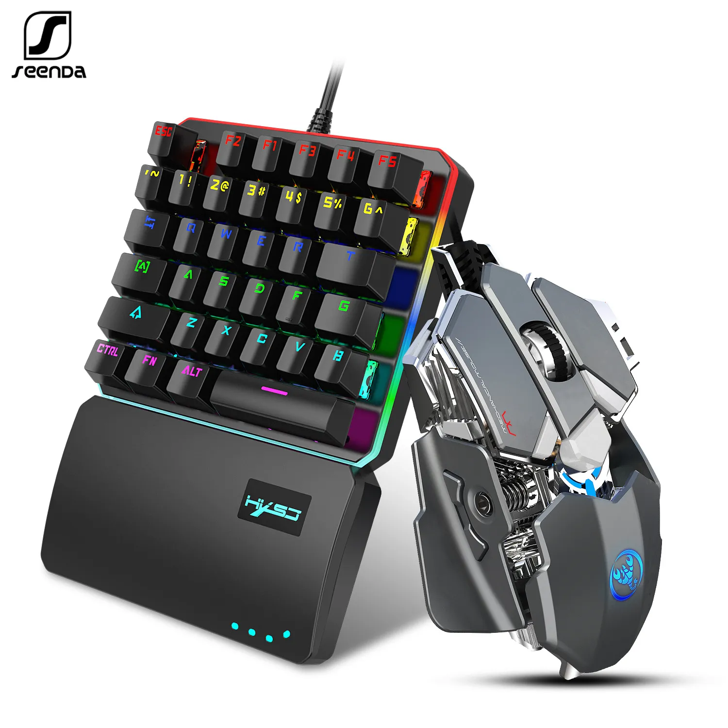 Игровая клавиатура и мышь SeenDa V200 + J600, набор RGB, клавиатура для одной руки, программируемая Механическая игровая мышь