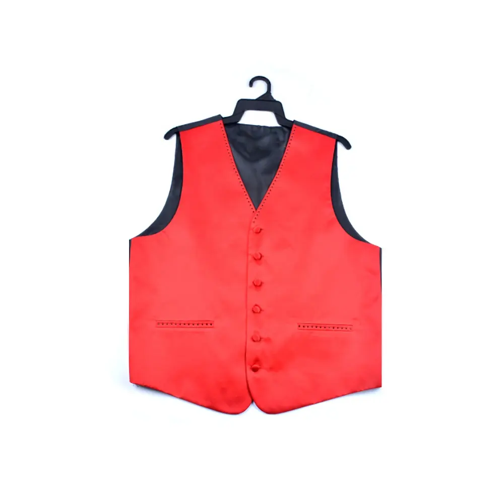 Amazon Top Brand Dynastyle Latest Design Polyester Woven Mens Red Waistcoat for Wedding Suit
