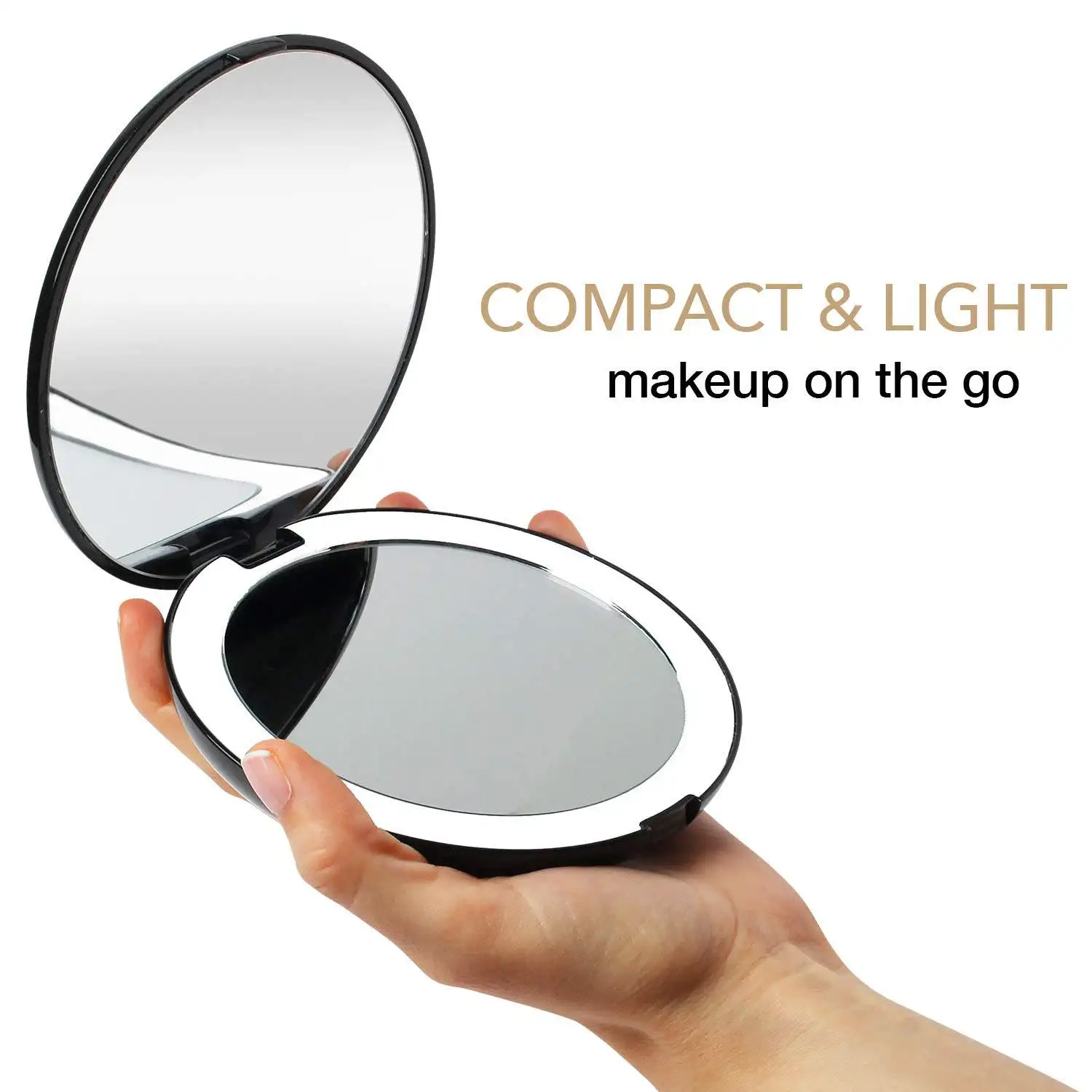 Двухстороннее зеркало для макияжа со светодиодной подсветкой, увеличение 1x/10x, компактное портативное зеркало для сумки, кошелька, кармана