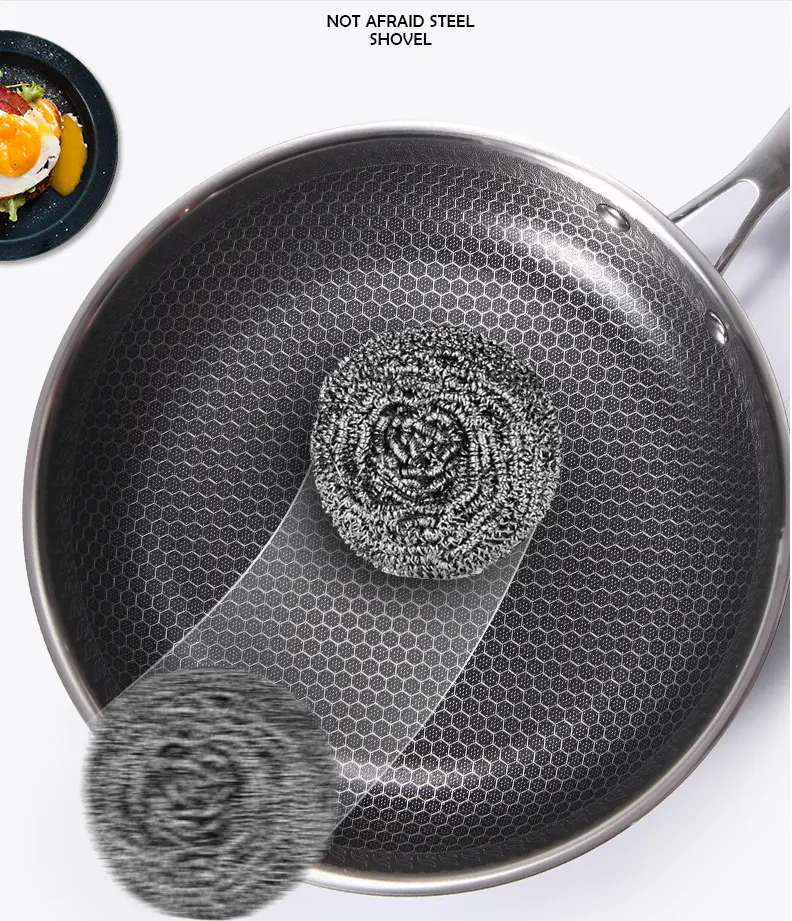 3-ply stainless steel non-stick coating round frying pan induction cooking fry pan with long handle