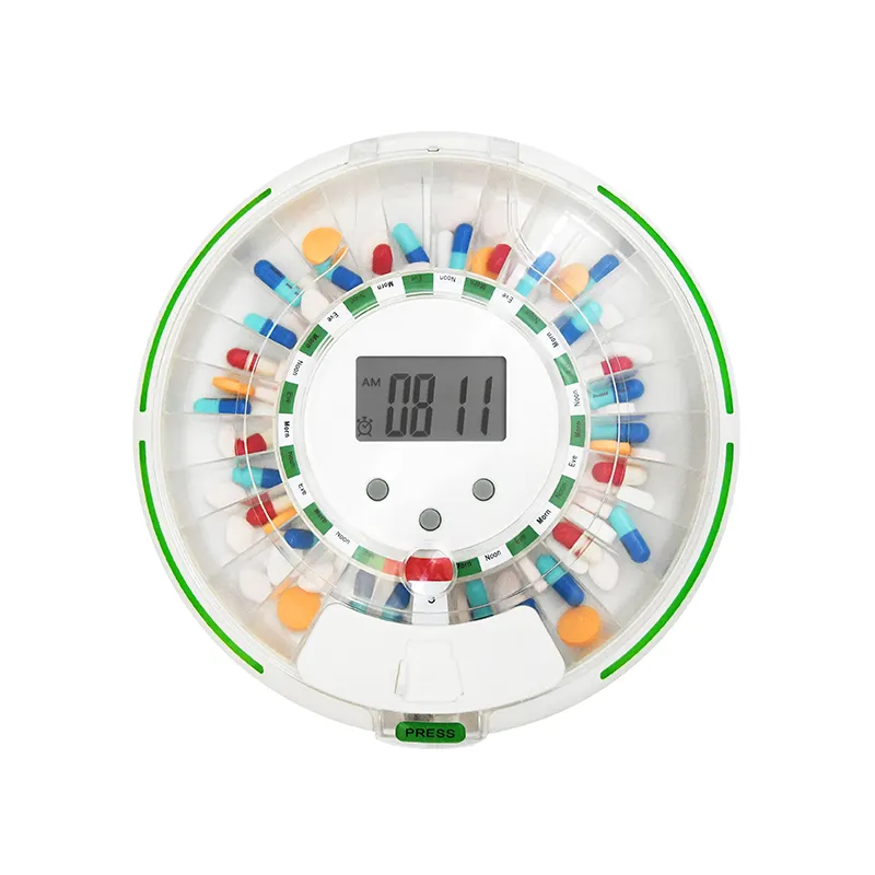 Умный автоматический диспенсер, электронный круглый контейнер для таблеток, органайзер для таблеток с прозрачной крышкой