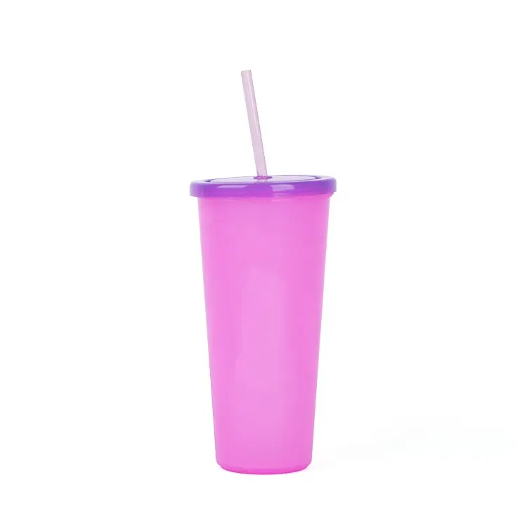 24oz Hot Sales Reusable Pp Color Changing Cups With Lid And Straw