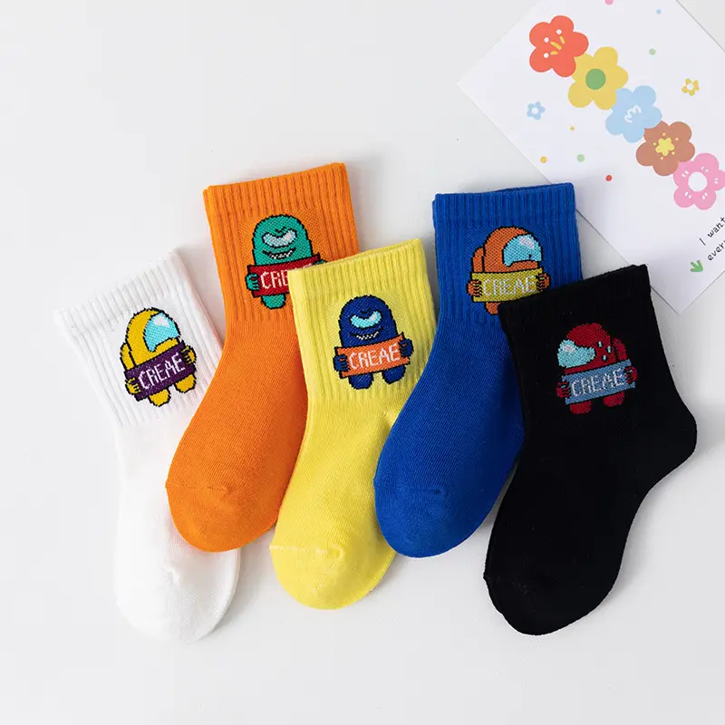 YUELI custom logo combed cotton sports crew cute cartoon children socks