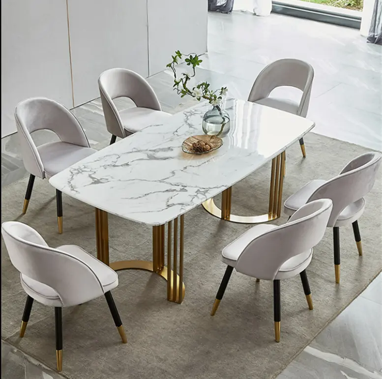 Простой современный обеденный стол и стулья в скандинавском стиле, легкий роскошный креативный обеденный стол с прямоугольным мраморным узором для дома в маленькой квартире