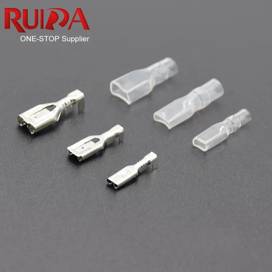 Female Spade Connector 2.8/4.8/6.3mm Crimp Terminal with Insulating Sleeves For 14-22AWG wires