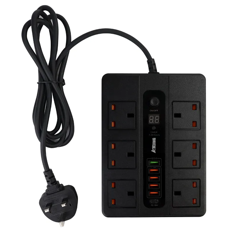 Multi socket extension cord plug power compatible with 5 USB ports