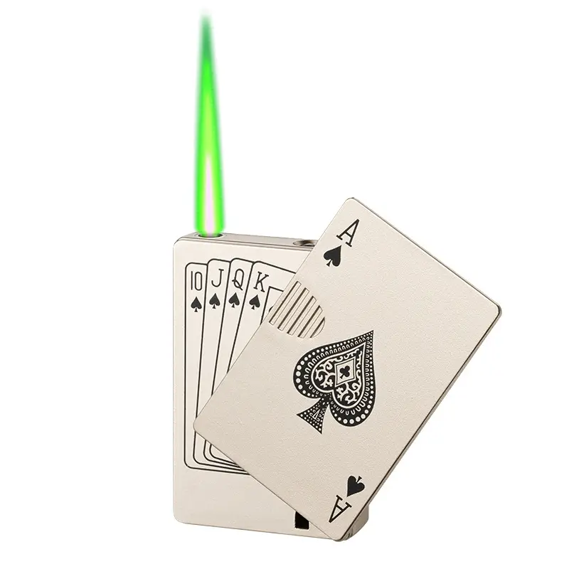 Creative Poker Lighter Green Flame Jet Inflatable Windproof Lighter Turbo Torch Metal Cigar Lighter