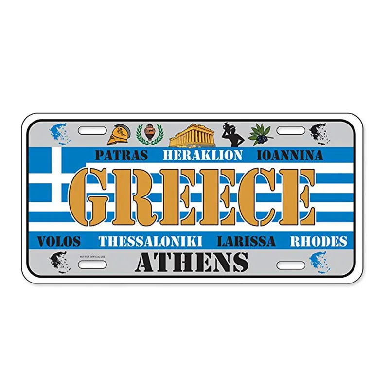 Greece Greek Flag Santorini Athens Olympia Art License Plate Personalized Custom Car Front Automotive License Tag
