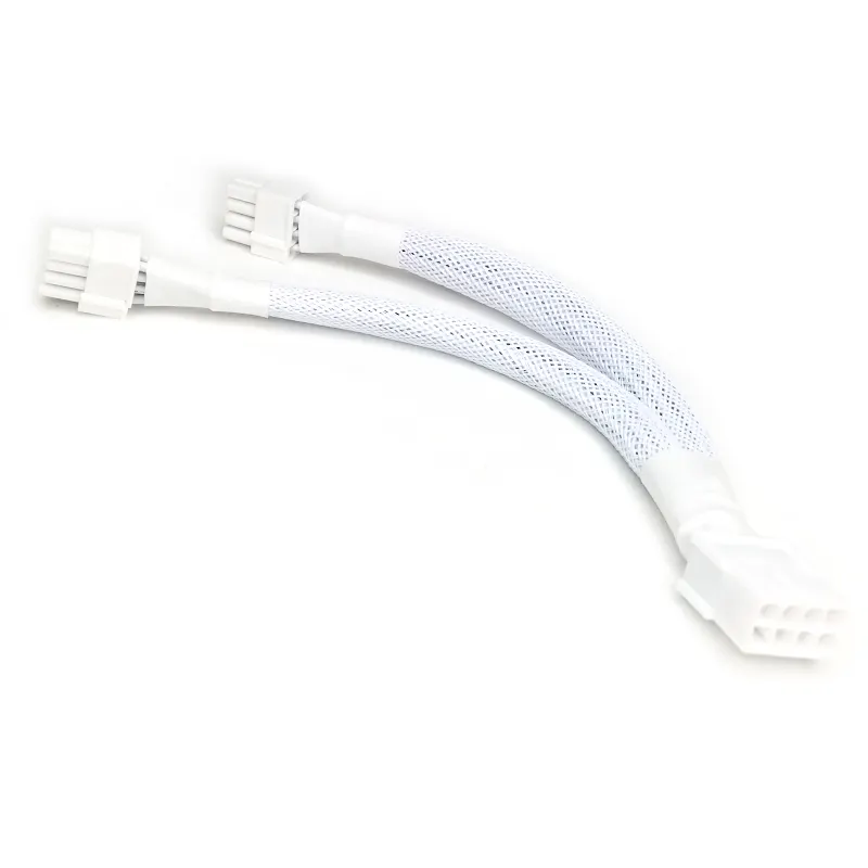 white mesh splitter male 8pin PCI-ex to 2x6+2 female PCI-ex length 20 cm