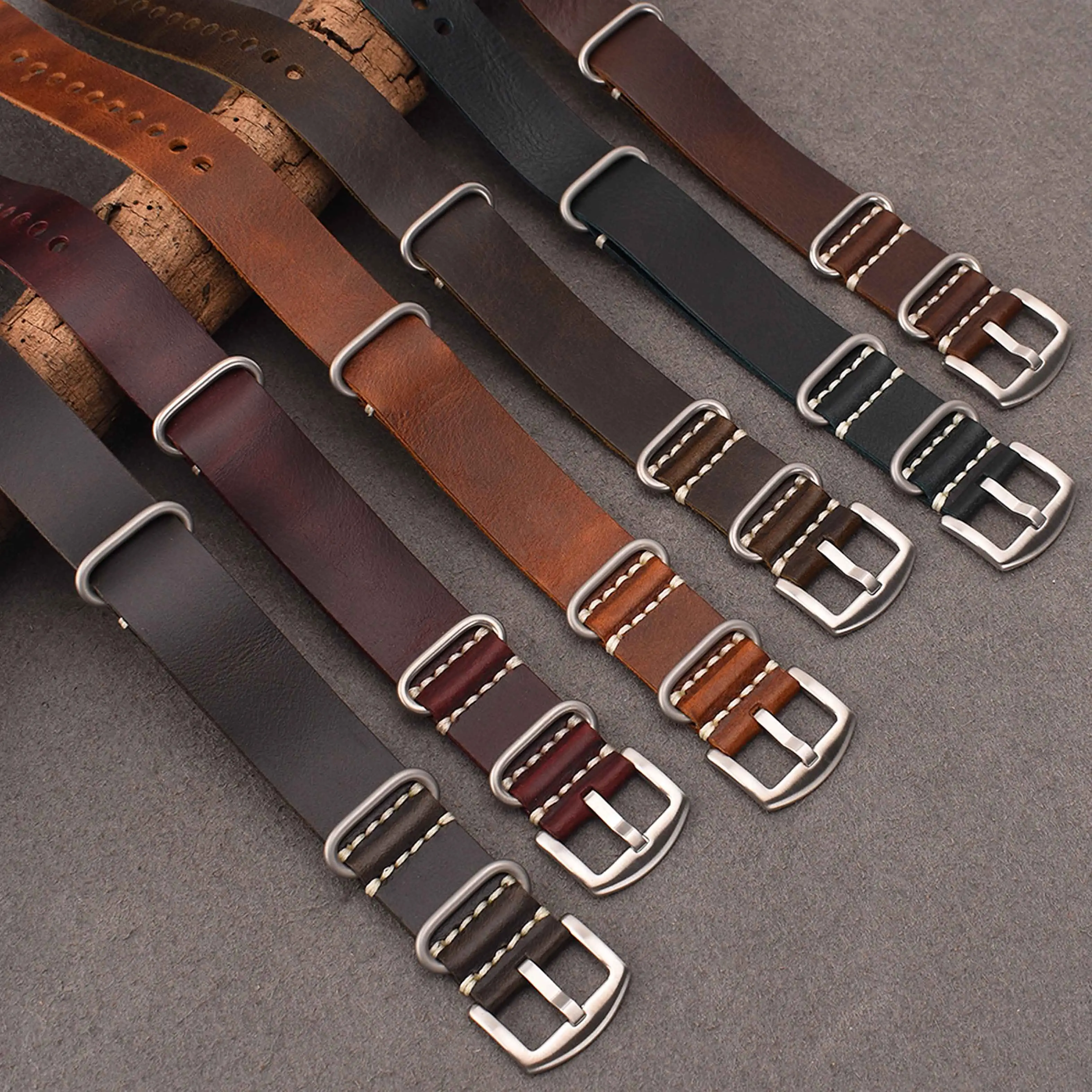 Прочный черный и коричневый браслет zulu style из вощеной кожи, кожаный ремешок для часов, кожаный ремешок для часов 22 мм