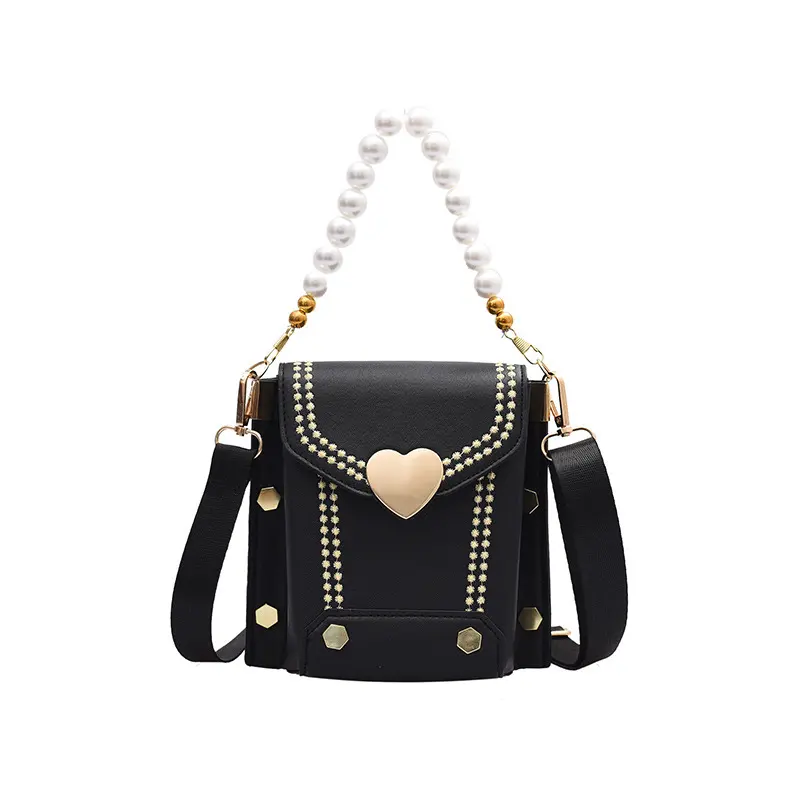 Custom Fashion Rivets Heart Pearl Mini Chain Crossbody Shoulder Bag Luxury Handbags for Women