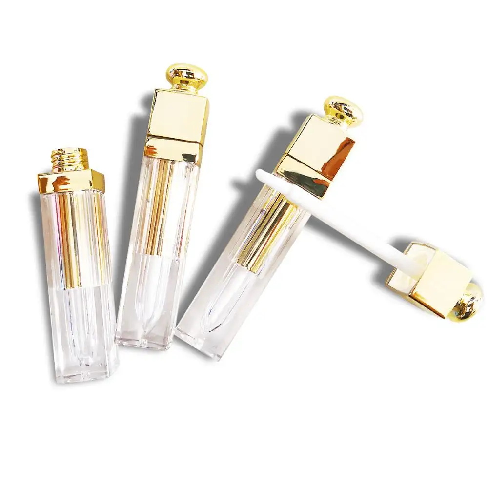 New Design Wholesale Empty luxury 5ml Cosmetic Packaging Clear Lipgloss Tube Container Lip gloss Tube With Golden Cap