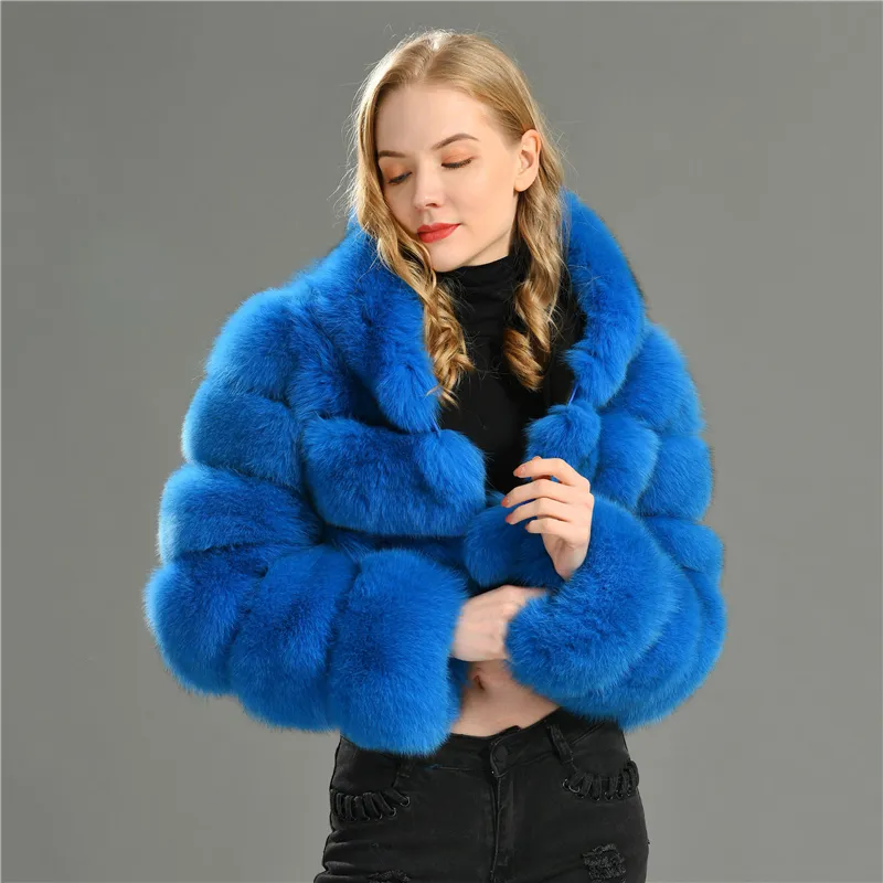 Горячая Распродажа, зимняя оптовая продажа, Укороченное пальто из натурального Лисьего меха, короткое меховое пальто, пальто из натурального меха с капюшоном