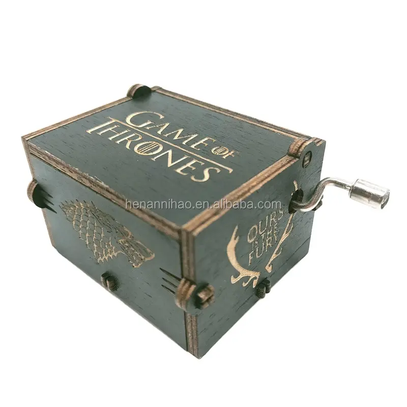 Black Game of Wood Music Box,Hand Crank Antique Carved Wooden Musical Boxes Best Gift