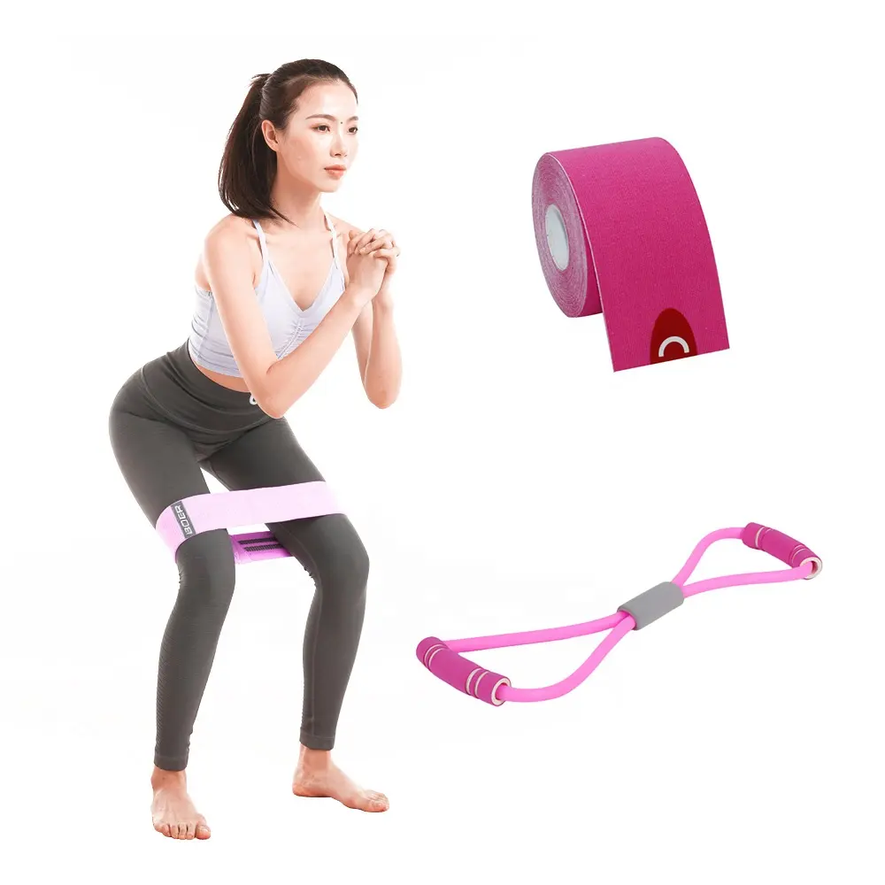 Custom Lady Body Shaping Fabric Hip Resistance Band Set Home Gym Exercise Workout Set With Exercise Tape