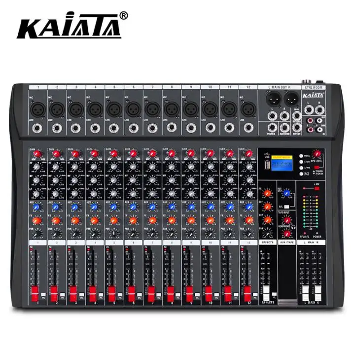 CT12-4 KAIKA, оптовая продажа, 6/ 8/ 12/16-канальный аудиомикшер, USB DJ микшер, 48 В, фантомный монитор, микшер