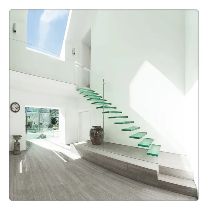 Invisible steel stringer staircase tempered glass steps floating stairs price