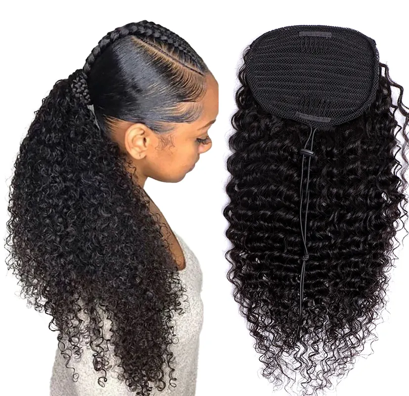 Wholesale Remy Long Wavy Ponytail Hair afro kinky curly Drawstring Ponytails Clip in Hairpiece Ponytail for Black women
